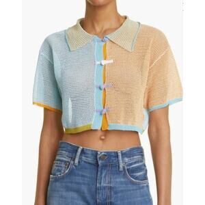 Yan Yan Knits Netty Sheer Crop Wide Shirt Size XS